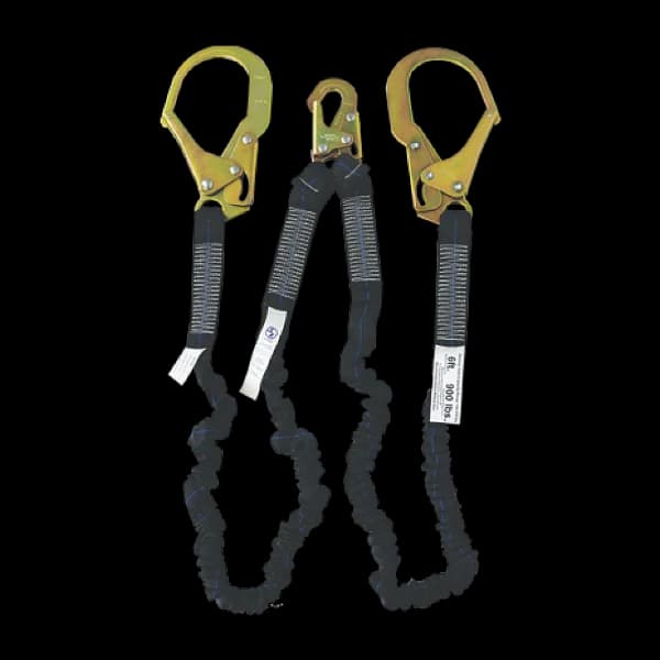4.5-6’ Dual-Leg Internal Shock Absorbing Elastic Lanyard with Rebar Hooks